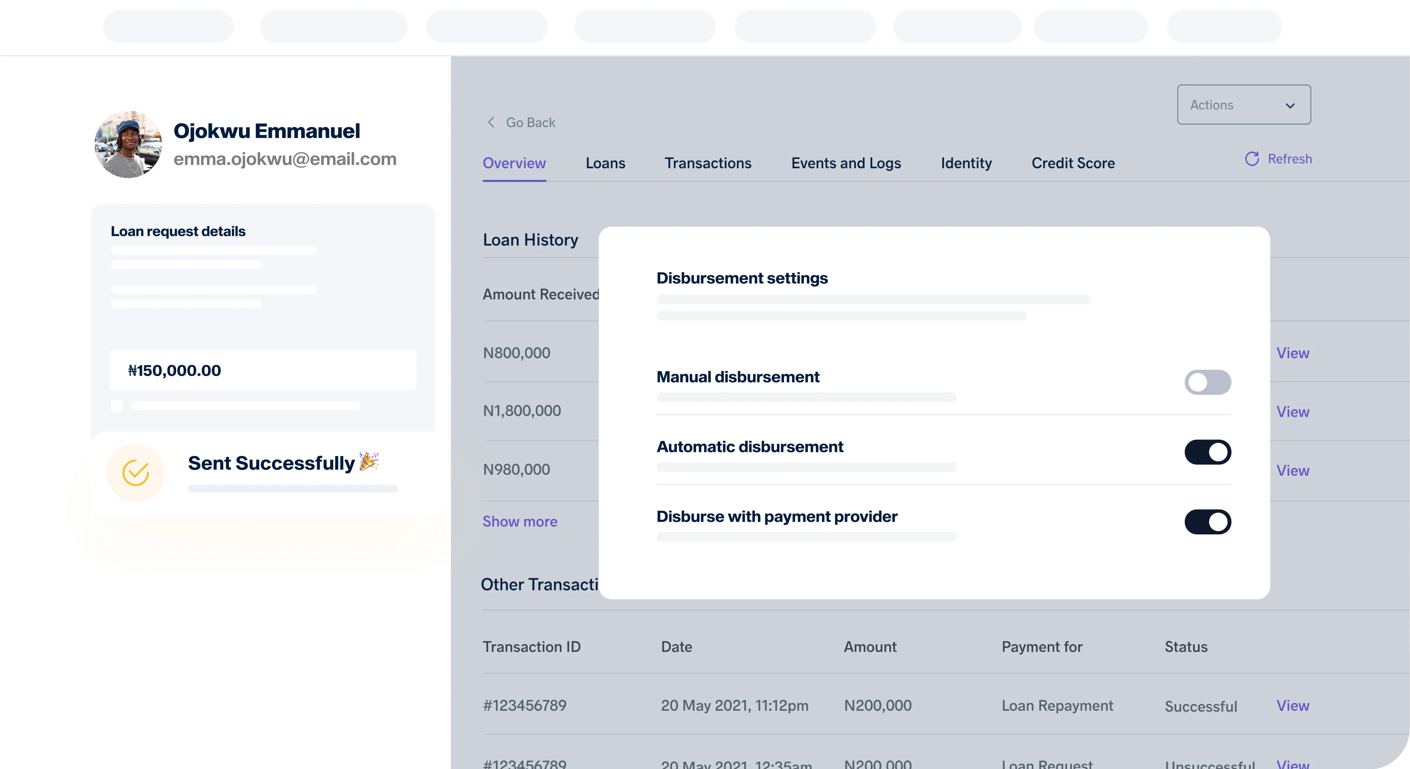 Customer disbursement settings page