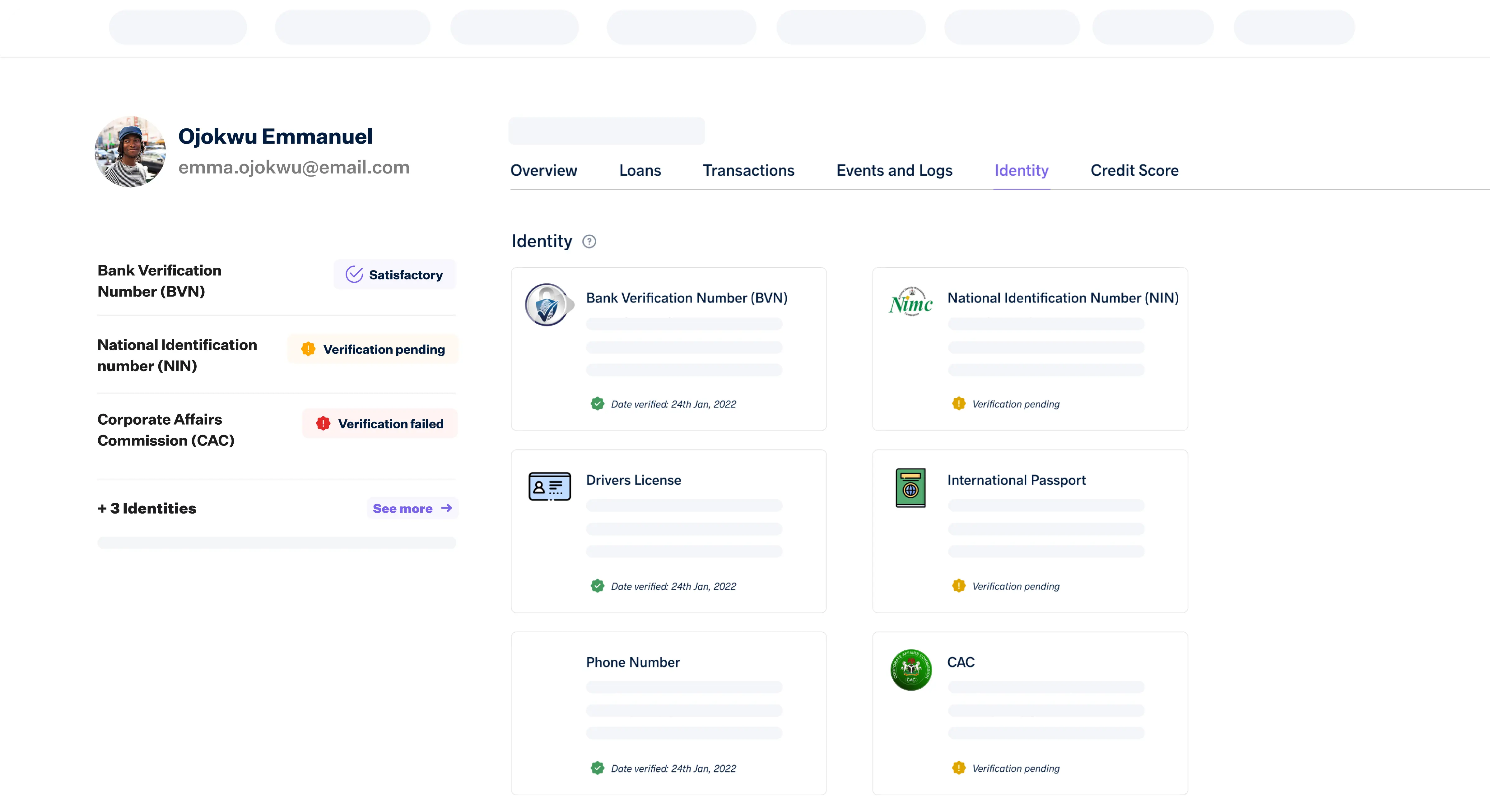 Customer identity page